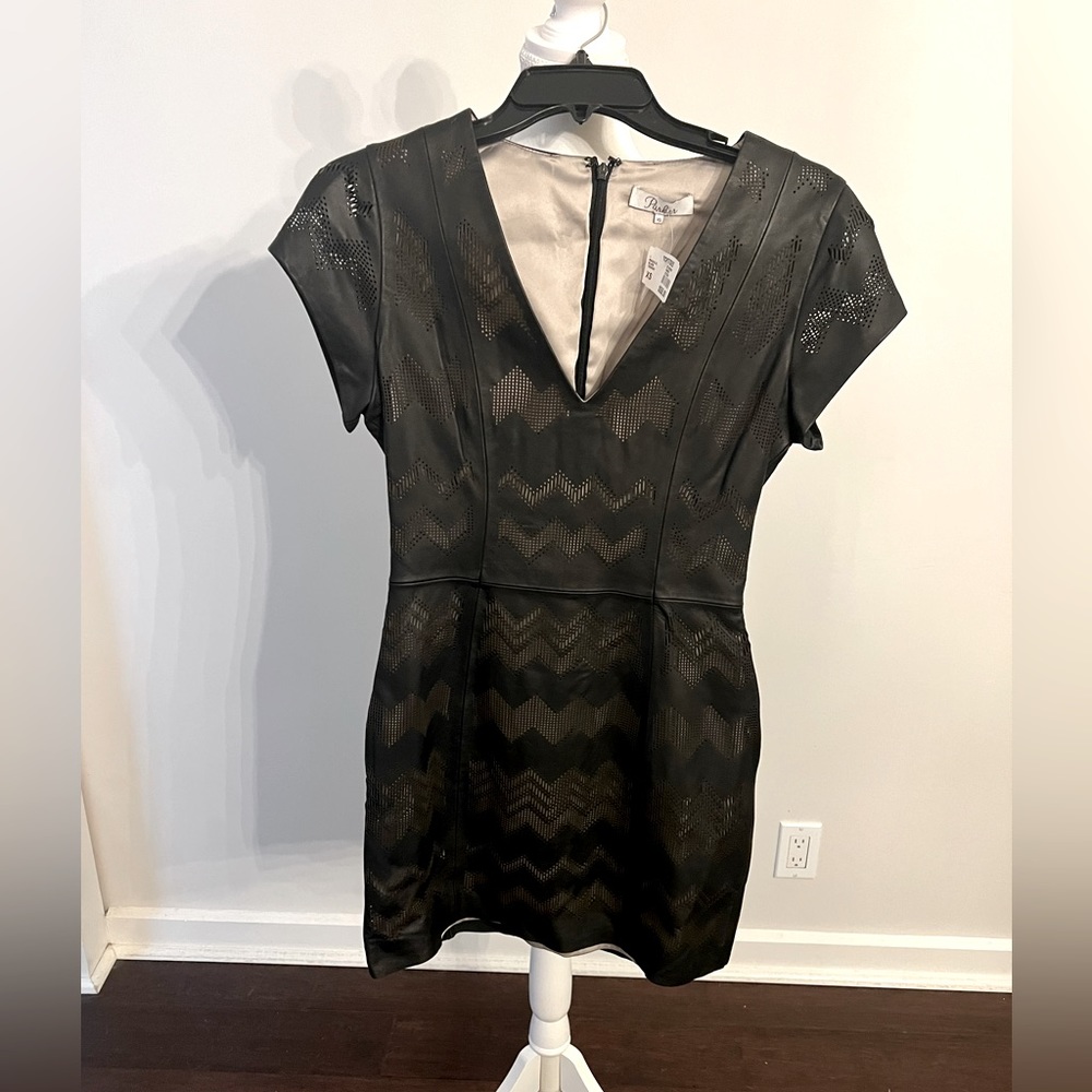 Parker Black Leather Dress, Fully Lined With Tiny Perforations, Size XS, NWT